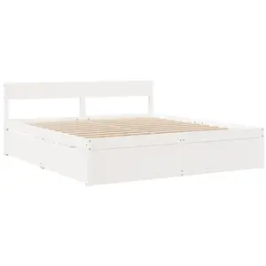 vidaXL Cadre de lit avec tiroirs blanc 200x200 cm bois massif de pin pas cher