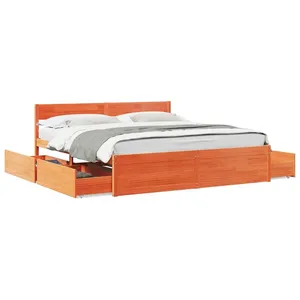 vidaXL Cadre de lit avec tiroirs cire marron 180x200cm bois pin massif
