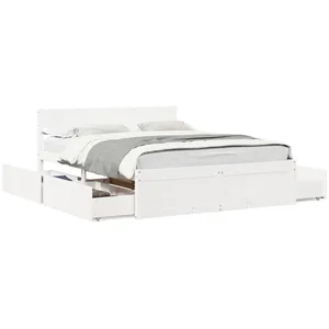 vidaXL Cadre de lit avec tiroirs blanc 160x200 cm bois massif de pin pas cher