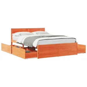 vidaXL Cadre de lit avec tiroirs cire marron 120x200cm bois pin massif