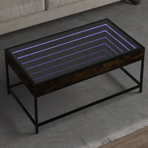 vidaXL Table basse avec LED infini chêne fumé 90x50x41 cm pas cher