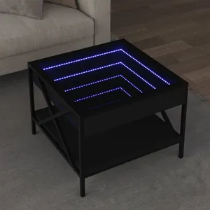 vidaXL Table basse avec LED infini noir 50x50x38 cm pas cher