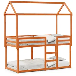 vidaXL Lit superposé avec toit cire marron 80x200cm bois massif de pin pas cher