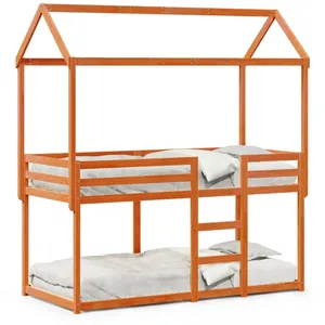 vidaXL Lit superposé avec toit cire marron 75x190cm bois massif de pin pas cher