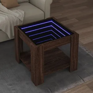 vidaXL Table basse avec LED chêne marron 53x53x45 cm bois d'ingénierie pas cher