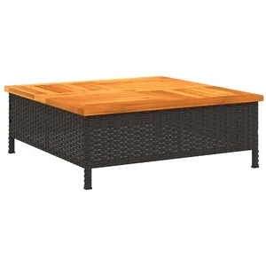 vidaXL Table de jardin noir 70x70x25 cm résine tressée et bois acacia pas cher