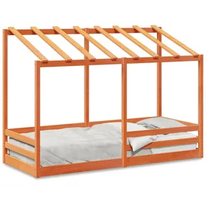 Comparateur de prix : vidaXL Lit pour enfants et toit cire marron 75x190 cm bois massif pin