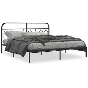 vidaXL Cadre de lit métal avec tête de lit noir 183x213 cm pas cher
