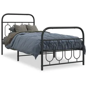vidaXL Cadre de lit métal avec tête de lit/pied de lit noir 90x200 cm pas cher