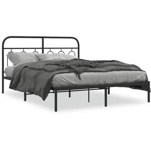 vidaXL Cadre de lit métal avec tête de lit noir 140x190 cm pas cher