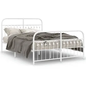 vidaXL Cadre de lit métal avec tête de lit/pied de lit blanc 137x190cm pas cher