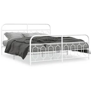 VIDAXL Cadre de lit métal sans matelas et pied de lit blanc 193x203 cm 377190 pas cher
