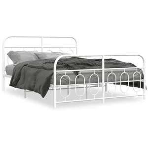 vidaXL Cadre de lit métal avec tête de lit/pied de lit blanc 140x190cm pas cher
