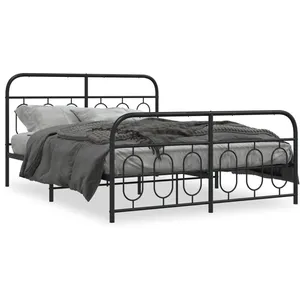 vidaXL Cadre de lit métal avec tête de lit/pied de lit noir 135x190 cm pas cher
