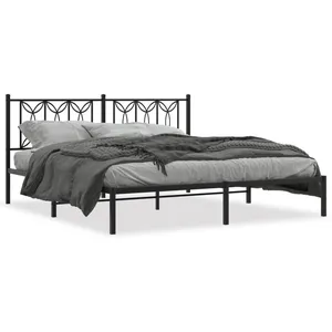 vidaXL Cadre de lit métal avec tête de lit noir 183x213 cm pas cher