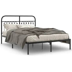 vidaXL Cadre de lit métal avec tête de lit noir 135x190 cm pas cher