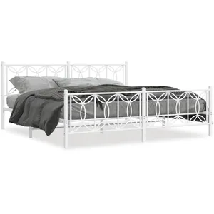 Vidaxl cadre de lit métal sans matelas et pied de lit blanc 193x203 cm pas cher