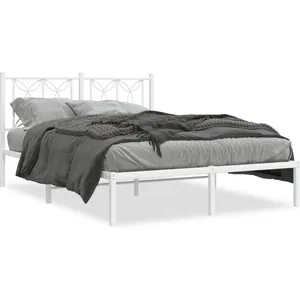 vidaXL Cadre de lit métal avec tête de lit blanc 135x190 cm pas cher