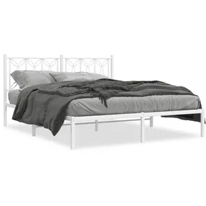 vidaXL Cadre de lit métal avec tête de lit blanc 150x200 cm pas cher