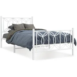 vidaXL Cadre de lit métal avec tête de lit/pied de lit blanc 100x200cm pas cher