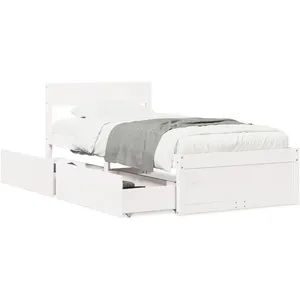 vidaXL Cadre de lit avec tiroirs blanc 90x200 cm bois de pin massif pas cher