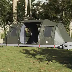 vidaXL Tente de camping tunnel 4 personnes vert olive imperméable pas cher