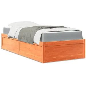 vidaXL Lit avec matelas cire marron 100x200 cm bois massif de pin pas cher