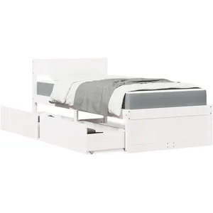 vidaXL Lit avec tiroirs et matelas blanc 90x200 cm bois massif de pin pas cher
