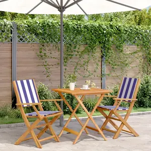 vidaXL Ensemble de bistro 3 pcs bleu et blanc tissu et bois massif pas cher