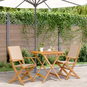 vidaXL Ensemble de bistro 3 pcs beige tissu et bois massif pas cher