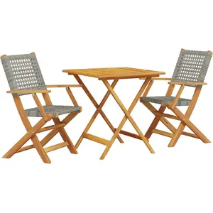 vidaXL Ensemble de bistro 3 pcs gris résine tressée et bois massif pas cher