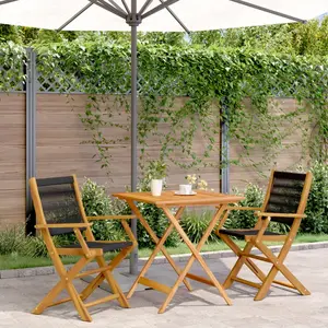 vidaXL Ensemble de bistro 3 pcs noir polypropylène et bois massif pas cher