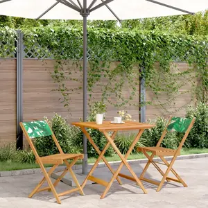 vidaXL Ensemble de bistro 3 pcs motif de feuilles tissu et bois massif pas cher