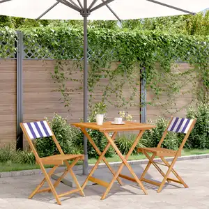 vidaXL Ensemble de bistro 3 pcs bleu et blanc tissu et bois massif pas cher