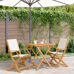 vidaXL Ensemble de bistro 3 pcs blanc crème tissu et bois massif pas cher