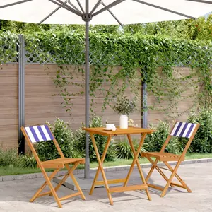 vidaXL Ensemble de bistro 3 pcs bleu et blanc tissu et bois massif pas cher