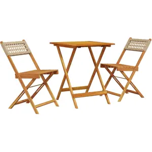 vidaXL Ensemble de bistro 3 pcs beige résine tressée et bois massif pas cher