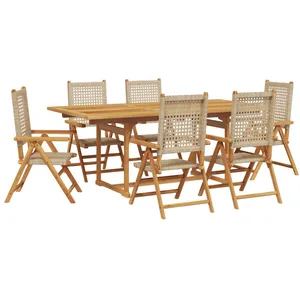 vidaXL Ensemble à manger de jardin 7 pcs beige rotin et bois massif pas cher