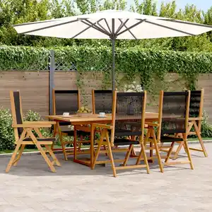 vidaXL Ensemble à manger de jardin 7pcs noir polypropylène bois massif pas cher