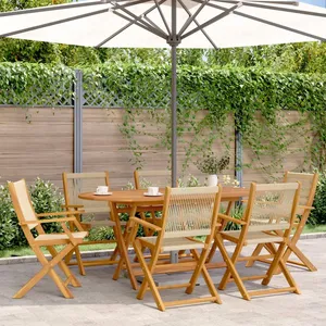 vidaXL Ensemble à manger de jardin 7pcs beige polypropylène et bois pas cher
