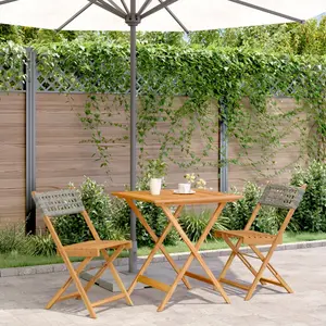 vidaXL Ensemble de bistro 3 pcs gris résine tressée et bois massif pas cher