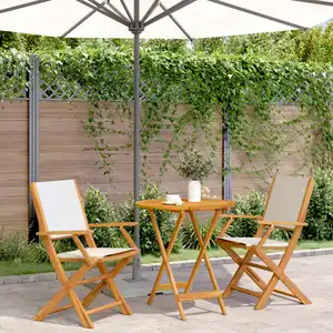 vidaXL Ensemble de bistro 3 pcs blanc crème tissu et bois massif pas cher