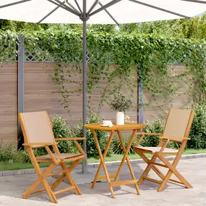 vidaXL Ensemble de bistro 3 pcs beige tissu et bois massif pas cher