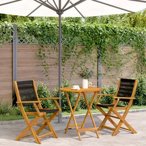 vidaXL Ensemble de bistro 3 pcs noir polypropylène et bois massif pas cher