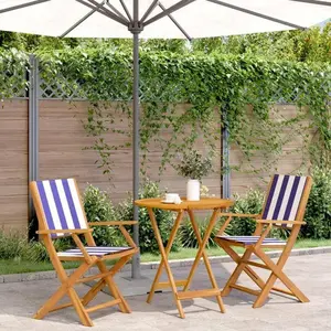vidaXL Ensemble de bistro 3 pcs bleu et blanc tissu et bois massif pas cher