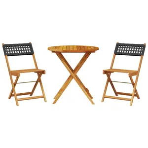 vidaXL Ensemble de bistro 3 pcs noir résine tressée et bois massif pas cher