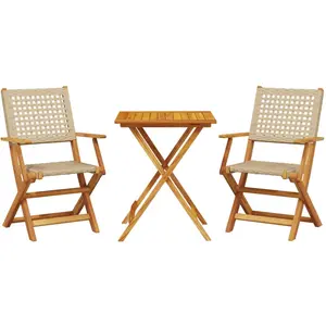vidaXL Ensemble de bistro 3 pcs beige résine tressée et bois massif pas cher