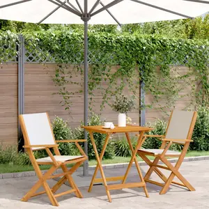 vidaXL Ensemble de bistro 3 pcs blanc crème tissu et bois massif pas cher