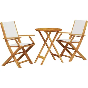 vidaXL Ensemble de bistro 3 pcs blanc crème tissu et bois massif pas cher