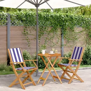 vidaXL Ensemble de bistro 3 pcs bleu et blanc tissu et bois massif pas cher
